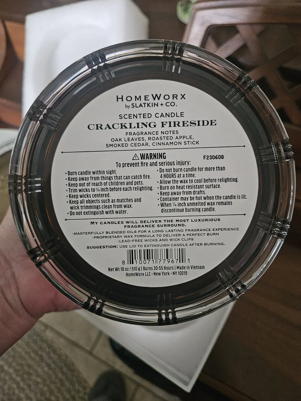 HomeWorx Harry Slatkin Crackling Fireside 18oz 4 Wick Candle Clarendon NEW